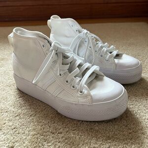 Adidas white high top platform tennis shoes